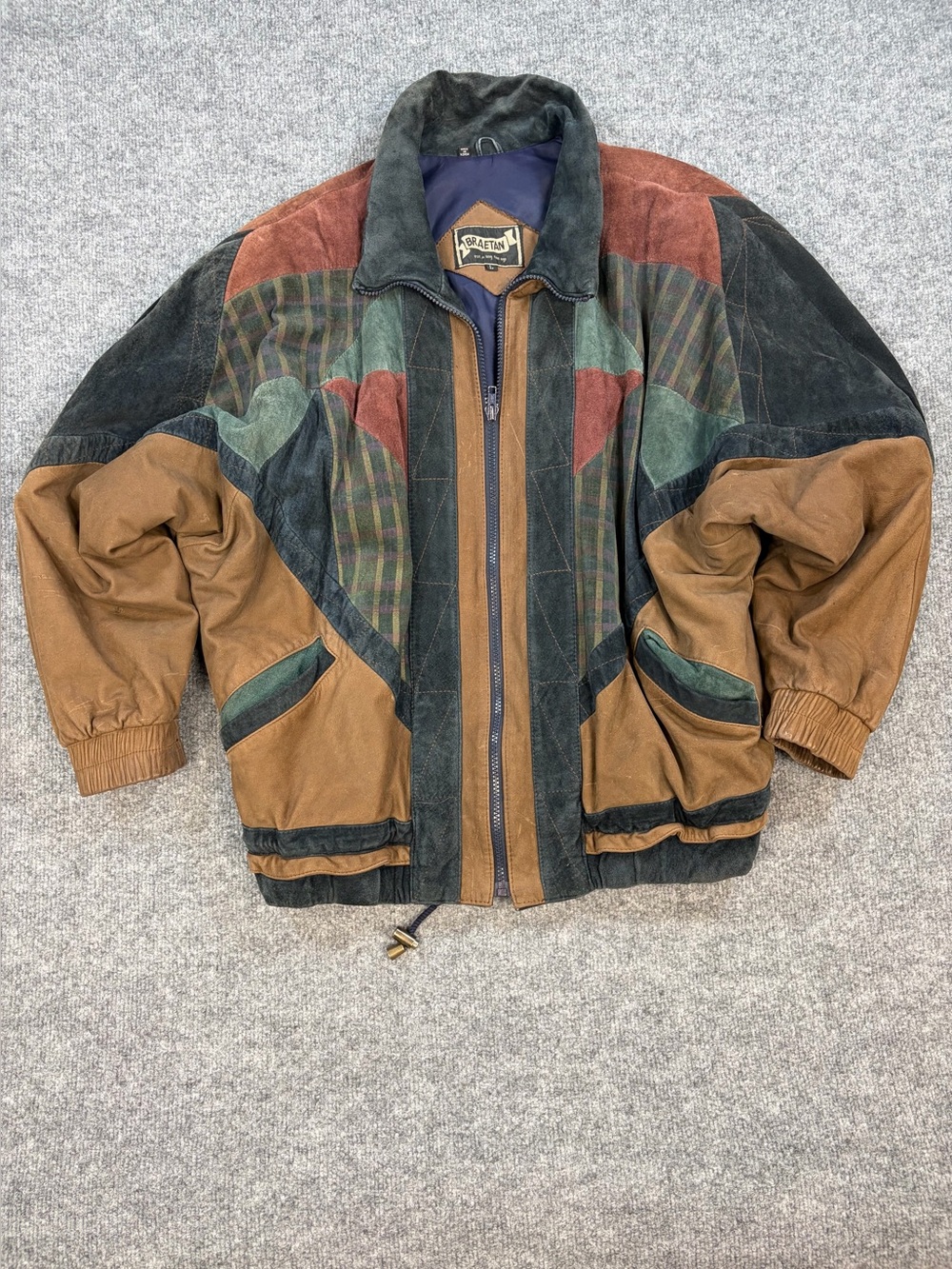 Vintage Braetan Men's Color Blocked Leather Suede Barn Jacket Size Large Patina